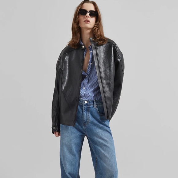NWT The Frankie Shop Wismar Oversized faux leather jacket black XS/S - Picture 1 of 9